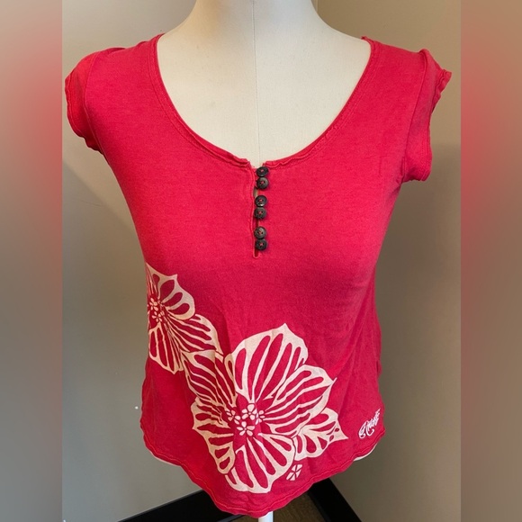 Animal Brand Hawaiian flower short sleeve printed red tee tshirt women’s size L - Picture 1 of 6